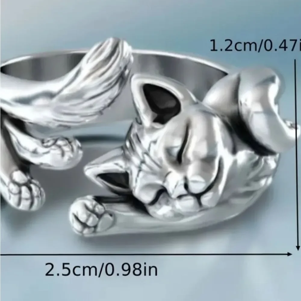 Adults Vintage unique kitty totem finger ring
